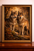 Wolves in an autumn forest