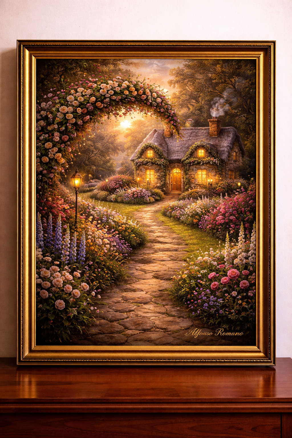 Jardin en soirée près du cottage