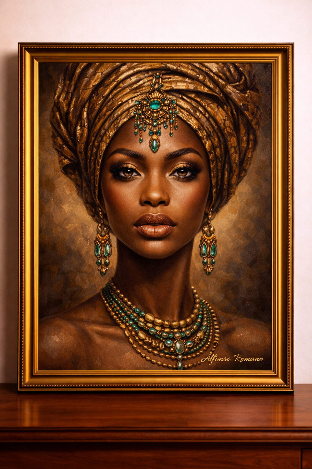 Portrait of elegance in gold and turquoise