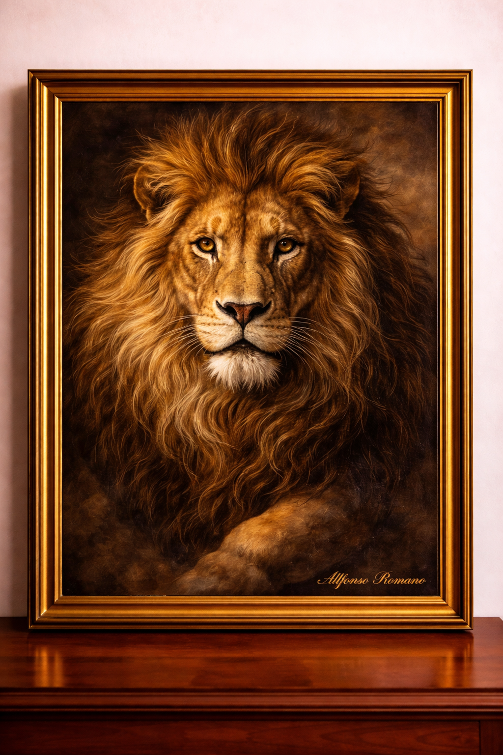 Regal lion in golden hues
