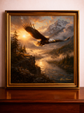 Majestic eagle in golden-hour landscape