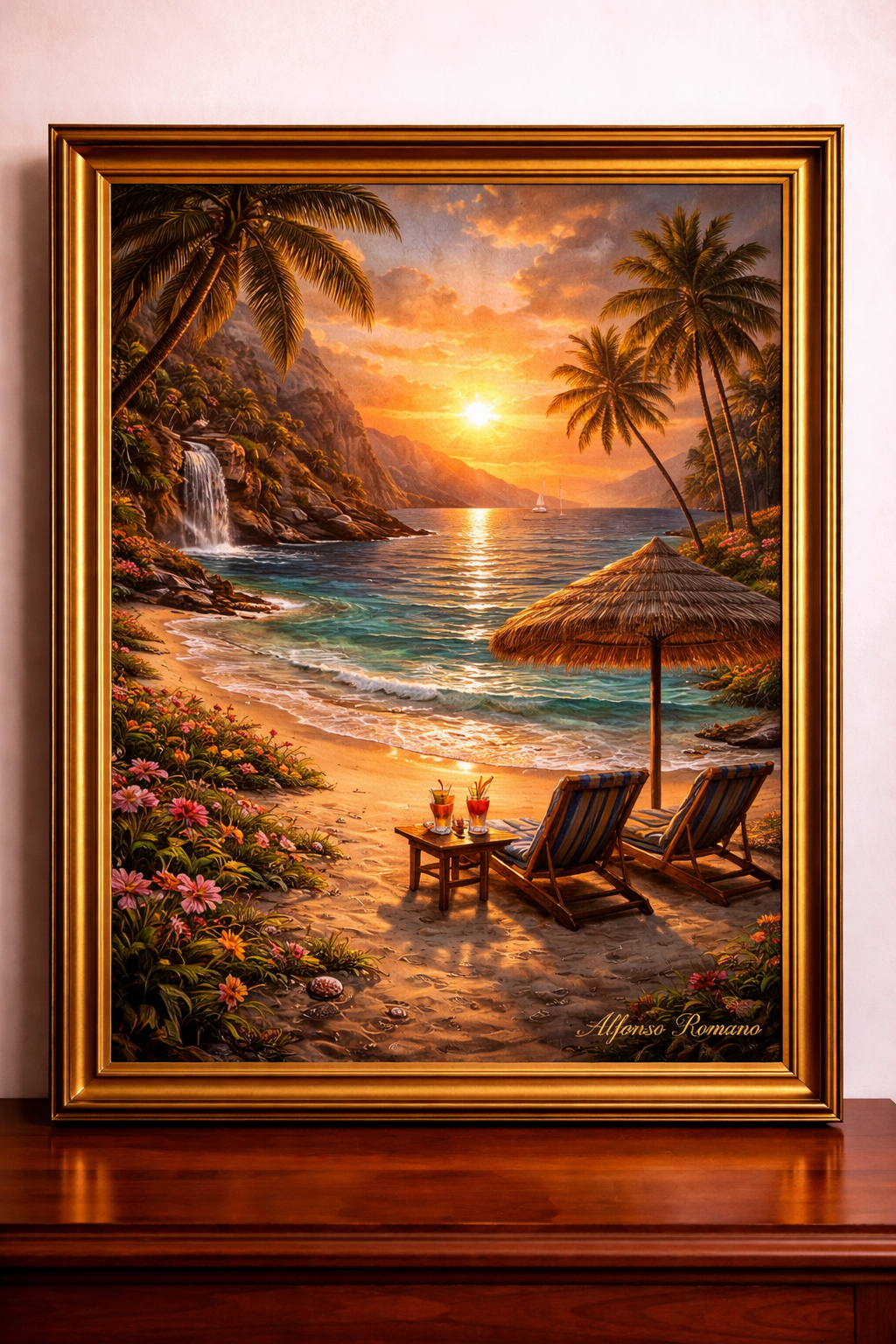 Plage tropicale au coucher du soleil