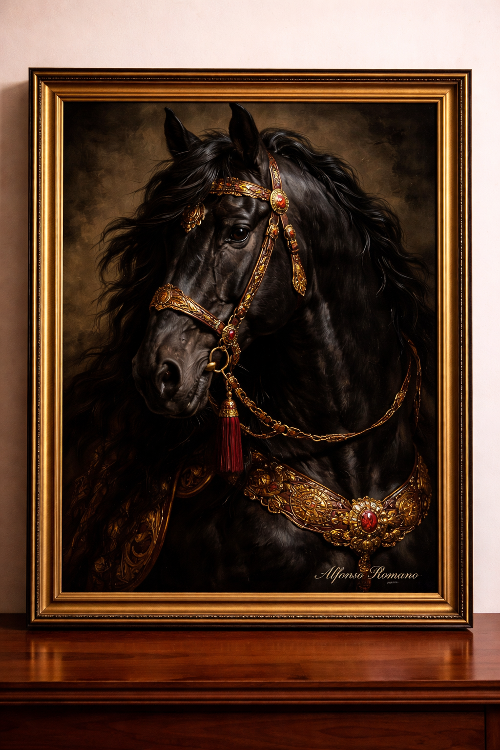 Gravure du cheval noir baroque